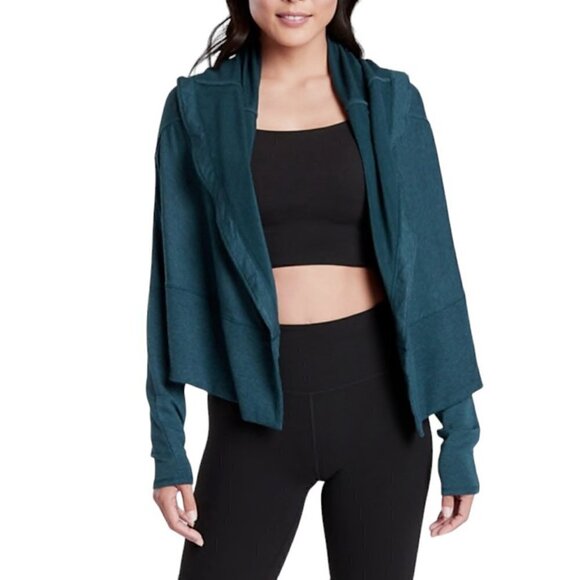 Athleta Heather Teal Long Sleeve Nirvana Wear Two Ways Wrap Cardigan Sz XXS - Picture 2 of 16